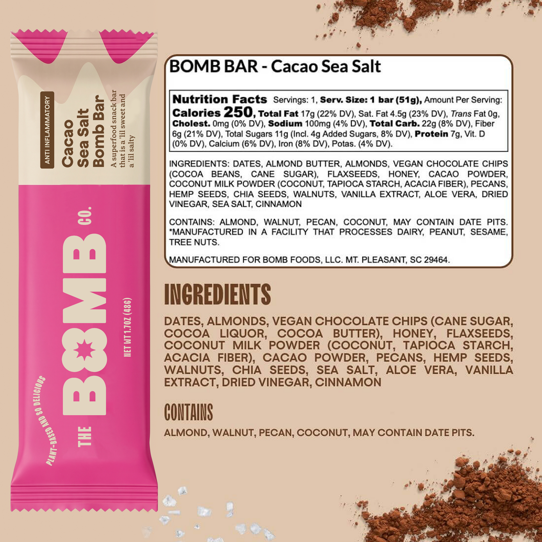 Cacao Sea Salt Bomb Bar - 2 Boxes