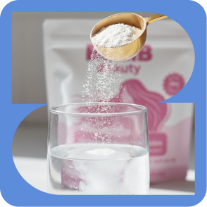 Scooping Bomb Beauty powder into a glass